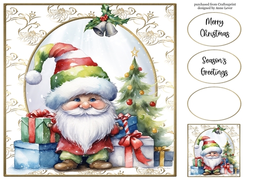 Christmas Gnome & Presents 2 8x8