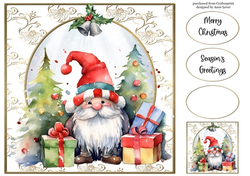 Christmas Gnome & Presents 1 8x8