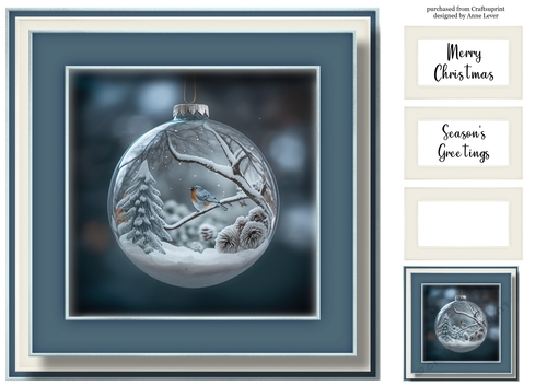 Bird In Snowy Christmas Bauble 3 8x8 - No Flowers