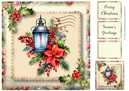 The Vintage Christmas Stamp - Lanterns & Poinsettia 8x8