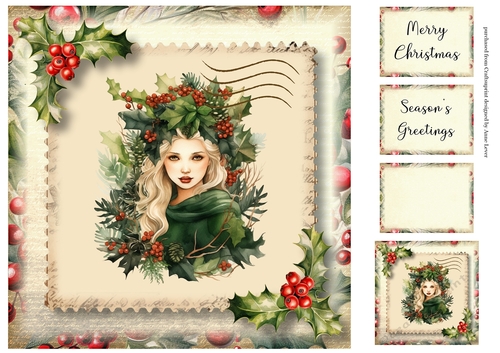 The Vintage Christmas Stamp - Lady Holly 8x8