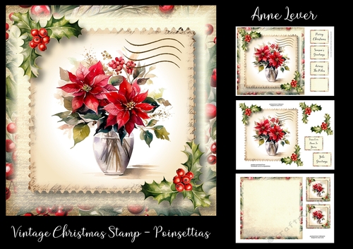 Vintage Christmas Stamp - Poinsettias