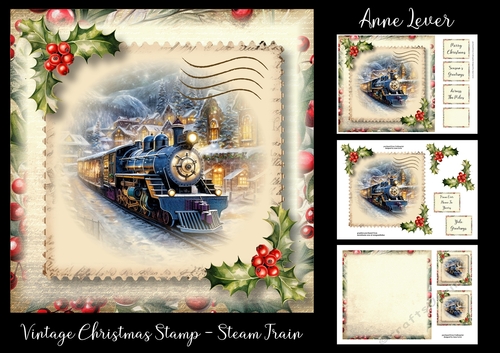 Vintage Christmas Stamp - Steam Train