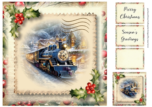 Vintage Christmas Stamp - Steam Train 8x8