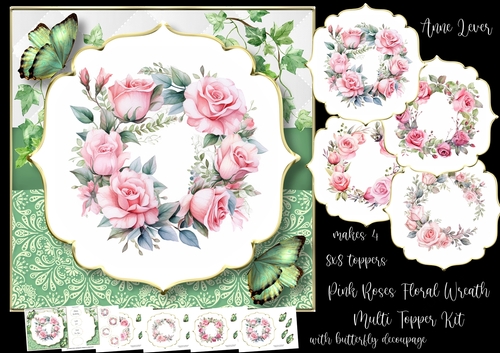 Pink Roses Floral Wreath Multi Topper Kit