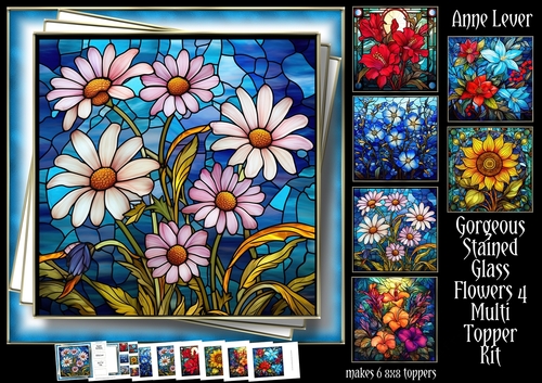 Gorgeous Stained Glass Flowers 4 Multi Topper Kit