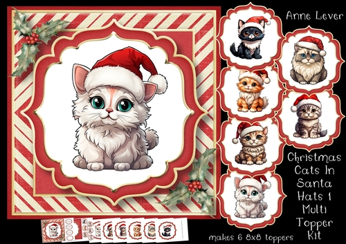 Christmas Cats In Santa Hats 1 Multi Topper Kit