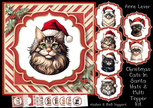 Christmas Cats In Santa Hats 2 Multi Topper Kit