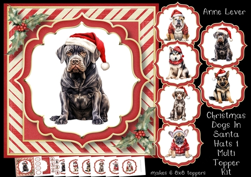 Christmas Dogs In Santa Hats 1 Multi Topper Kit
