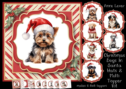 Christmas Dogs In Santa Hats 2 Multi Topper Kit