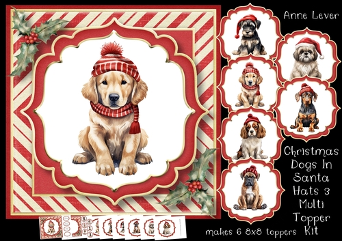Christmas Dogs In Santa Hats 3 Multi Topper Kit