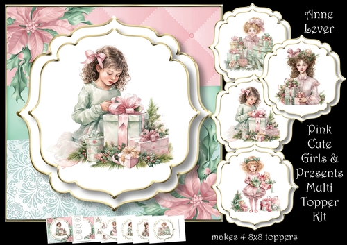 Pink Cute Girls & Christmas Presents Multi Topper Kit