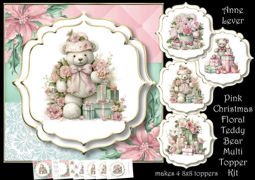 Pink Christmas Floral Teddy Bear Multi Topper Kit