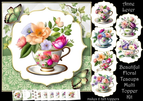 Beautiful Floral Teacups Multi Topper Kit