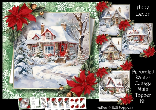 Decorated Winter Cottage With Decoupage Multi Topper Kit