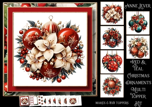 Red & Teal Christmas Ornaments Multi Topper Kit