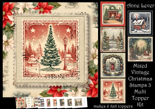 Mixed Vintage Christmas Stamps 3 Multi Topper Kit