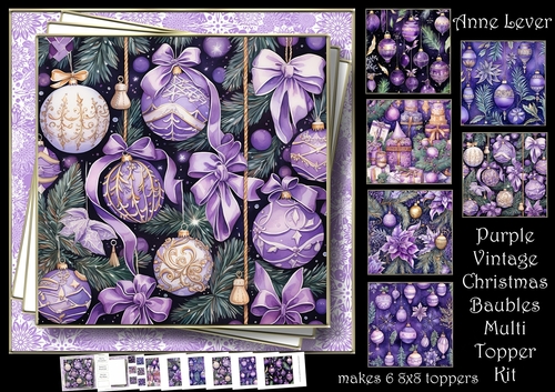 Purple Vintage Christmas Baubles Multi Topper Kit