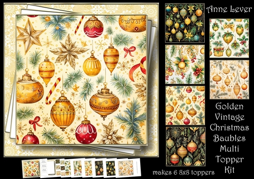 Golden Vintage Christmas Baubles Multi Topper Kit