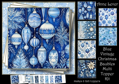Blue Vintage Christmas Baubles Multi Topper Kit