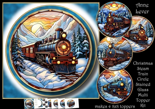 Christmas Steam Train Circle Stained Glass Multi Topper Kit