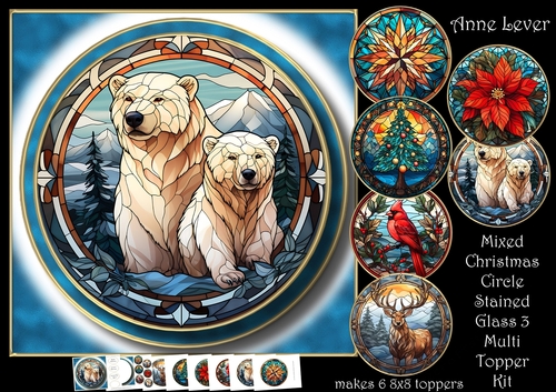Mixed Christmas Circle Stained Glass 3 Multi Topper Kit
