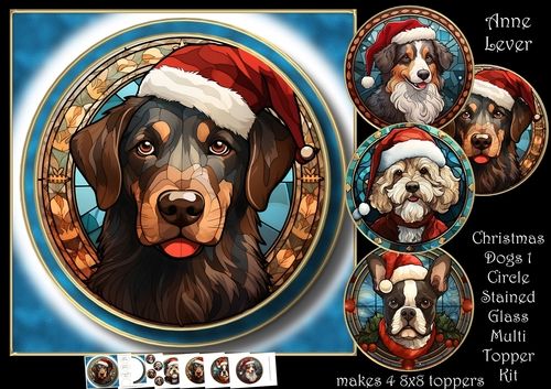Christmas Dogs 1 Circle Stained Glass Multi Topper Kit