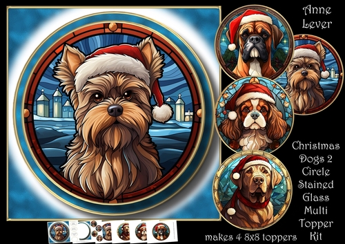 Christmas Dogs 2 Circle Stained Glass Multi Topper Kit