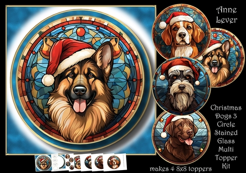Christmas Dogs 3 Circle Stained Glass Multi Topper Kit