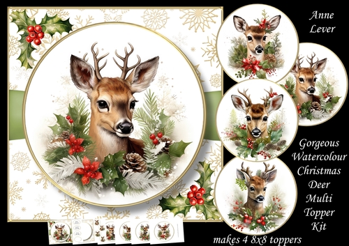 Gorgeous Watercolour Christmas Deer Multi Topper Kit