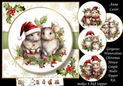 Gorgeous Watercolour Christmas Mouse Couple Multi Topper Kit
