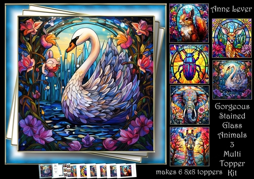 Gorgeous Stained Glass Animals 3 Multi Topper Kit
