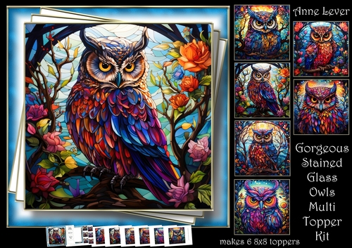 Gorgeous Stained Glass Owls Multi Topper Kit