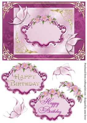 Gold and Pink Floral Flourish Birthday
