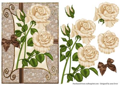 Ivory Roses and Brown Satin Bow
