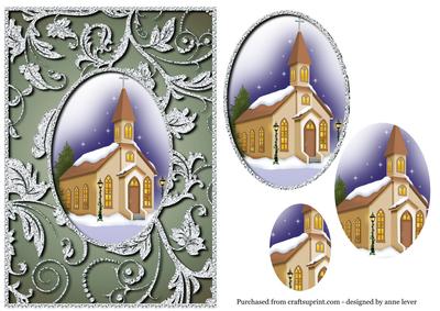 Snowy Christmas Church & Bling Frame