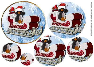 Penguin in Sleigh Oval Pyramage Stacker