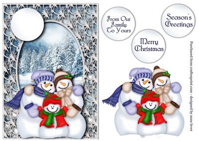 Snowman Family & Framed Snowy Scene