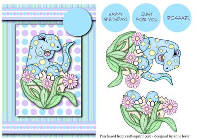 Cute Baby Dinosaur Blue & Purple