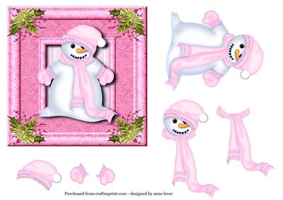 Snowman with Pink Scarf Topper & Decoupage