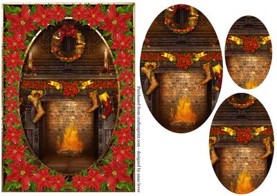 Poinsettia Framed Christmas Fireplace