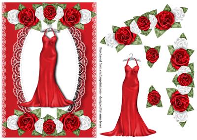 Red Satin Dress & Roses