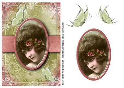 Vintage Cameo Portrait with Butterflies