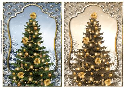 Golden Christmas Tree Snow Scene Toppers