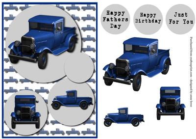Vintage Blue Pickup Truck + Decoupage