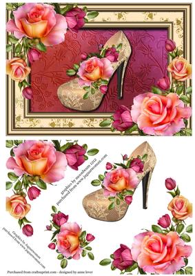 Beautiful Roses & Ivory Lace Shoe