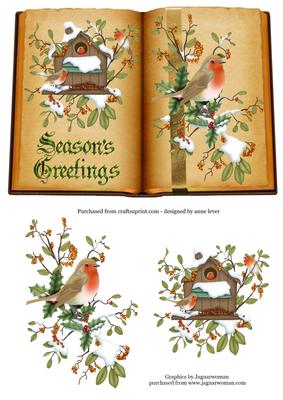 Christmas Robins Season's Greetings Open Book