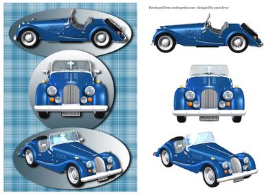 Blue Classic Car - Morgan + Decoupage