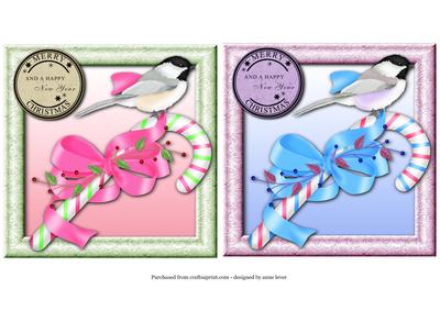 2 Chickadee Candy Cane Christmas Toppers