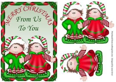 Brunette Elf Couple - Merry Christmas from Us to You